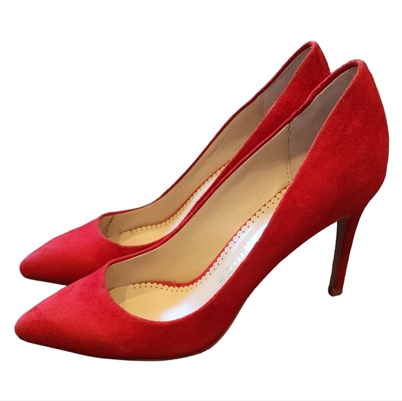 Elegant Allegra James Red Stiletto Suede Heels Size 9 - Picture 2 of 8